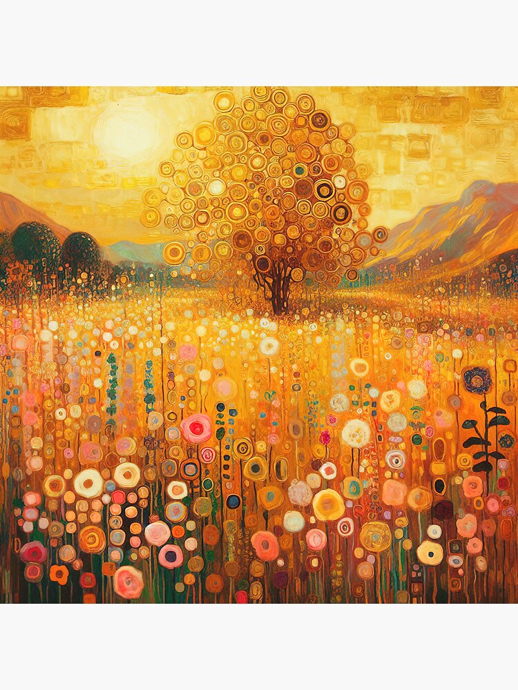Thumbnail 3 of 3, Sticker, Klimt Flower Garden Gold designed and sold by maniacfitness.