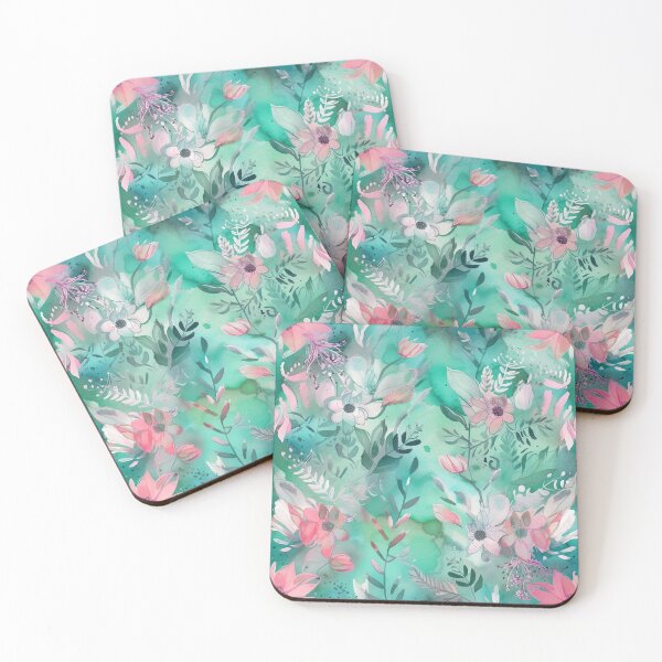 Item preview, Feminine Elegance: Washed Teal & Pink Florals designed and sold by EmeraldeaDesign.
