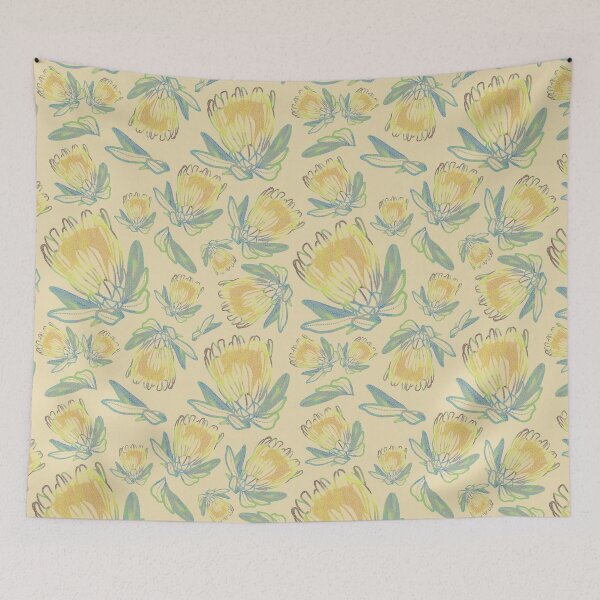 Item preview, Sunny Kirribilli Day - Australian Proteas in Lively Yellow, Coastal-Inspired Pattern designed and sold by Jay Dee Dearness.