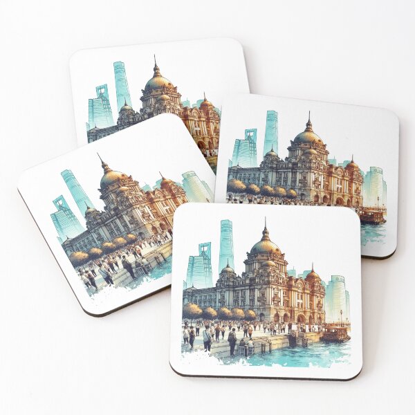 Item preview, Shanghai Skyline Watercolor Illustration designed and sold by PaintMeWorld.