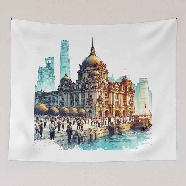 Item preview, Shanghai Skyline Watercolor Illustration designed and sold by PaintMeWorld.