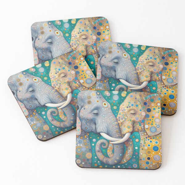 Item preview, Two Elephants Kiss Boho Style animal print designed and sold by ArtUnova.
