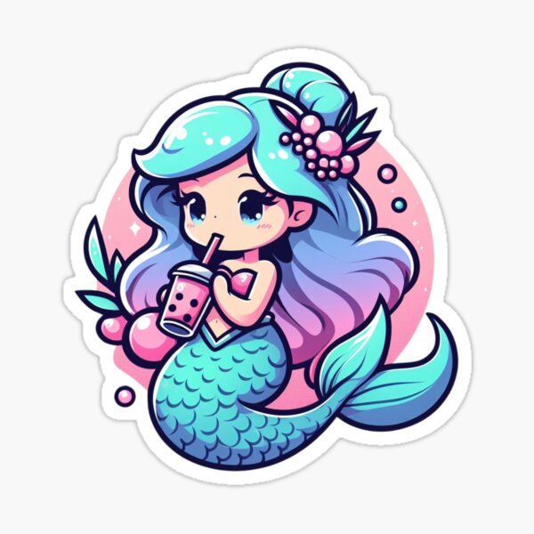 Mermaid Drinking Boba Tea 1 Sticker