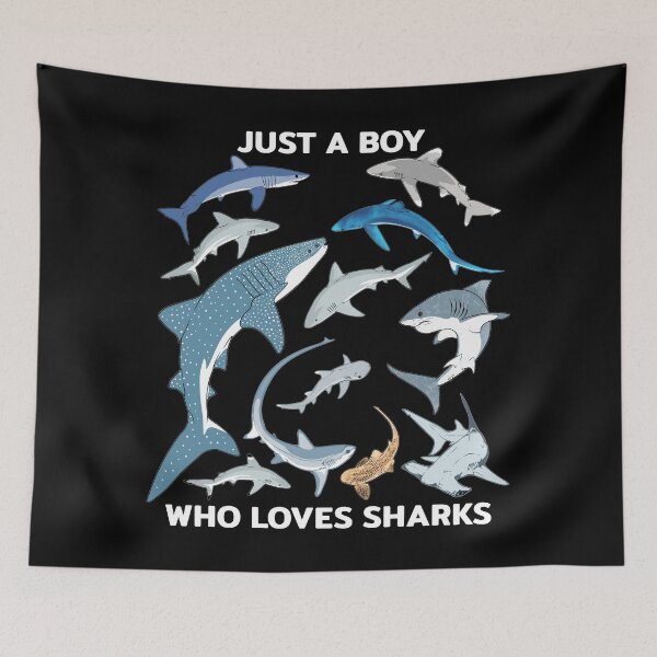 Item preview, Just a boy who loves Sharks Blue Shark Hammerhead Mako Shark designed and sold by NicGrayGraphic.
