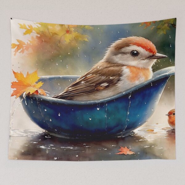 Item preview, Cute robin is bathing in the rain designed and sold by M-Y-A-R-T-.