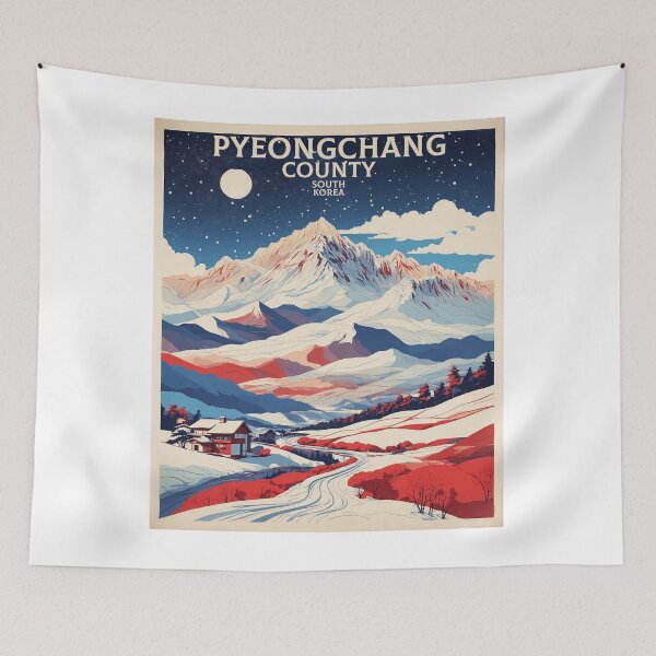 Item preview, Pyeongchang County South Korea Starry Night Tourism Vintage Poster designed and sold by TravelersGems.