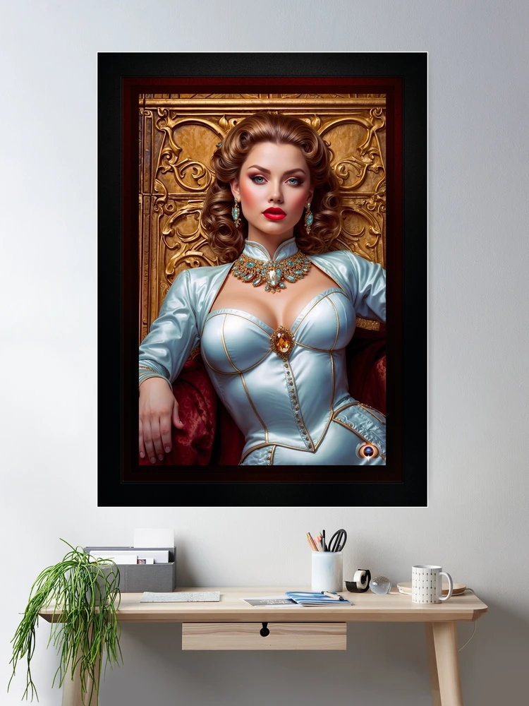 She Knows How To Play The Game Beautiful AI Concept Art Portrait by Xzendor7 Room Decor Poster Art Print