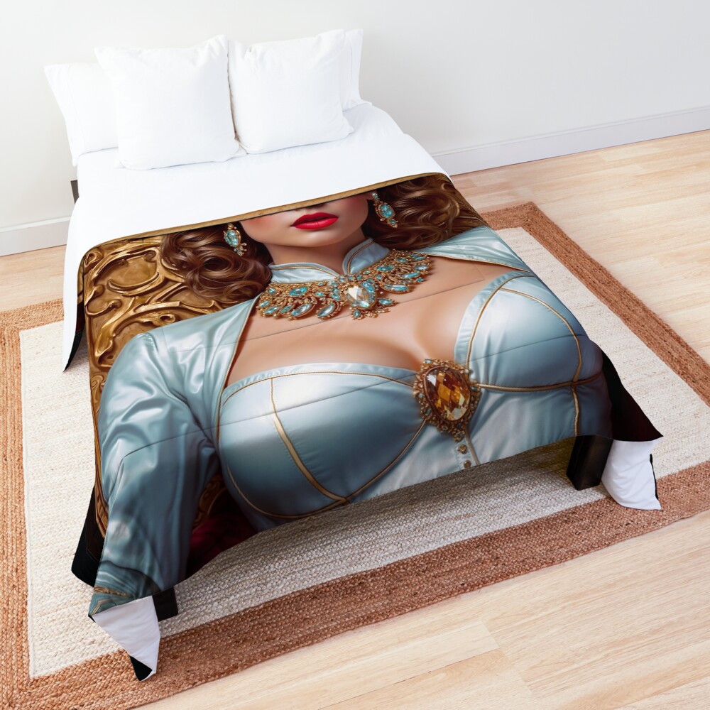 She Knows How To Play The Game Beautiful AI Concept Art Portrait by Xzendor7 Decorative Comforter Art Print