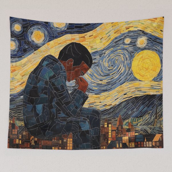 Item preview, Van Gogh Starry Night Inspired Lonely Boy Artwork designed and sold by Divine Ease.