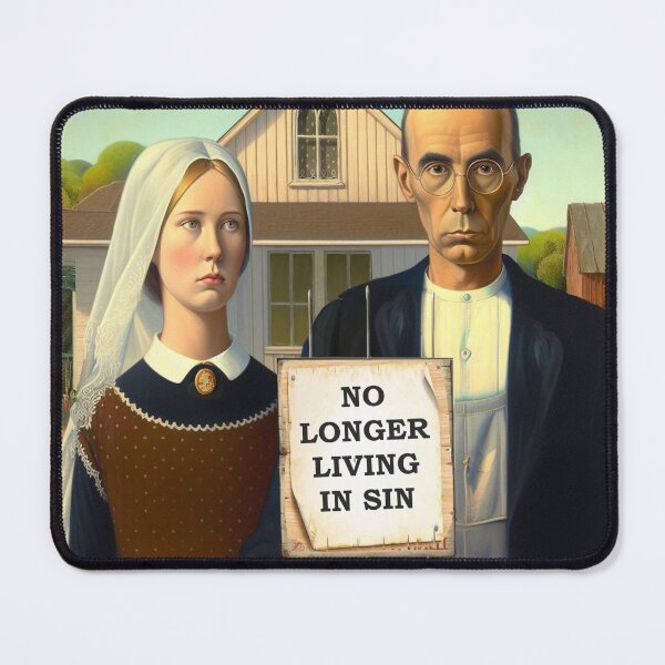Item preview, American Gothic Grant Wood painting Famous Art parody designed and sold by ArtUnova.