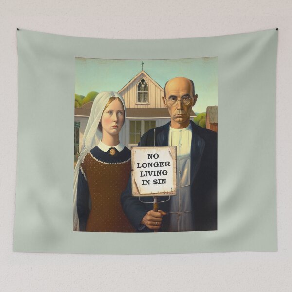 Item preview, American Gothic Grant Wood pintura Arte famoso parodia designed and sold by ArtUnova.