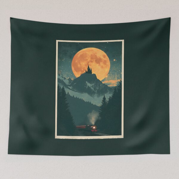 Item preview, A Train and a Fortress under the Moon - Fantasy designed and sold by Fenay Designs.