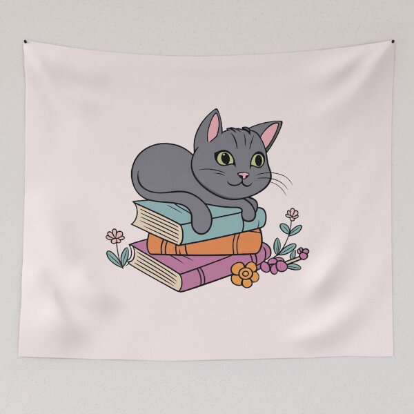 Item preview, Book Cat & Flowers designed and sold by PatternInArt.