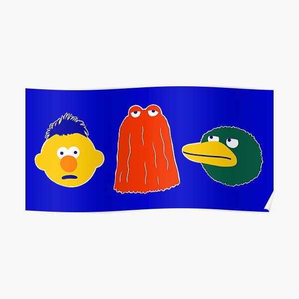 YELLOW, RED, DUCK - on blue Poster
