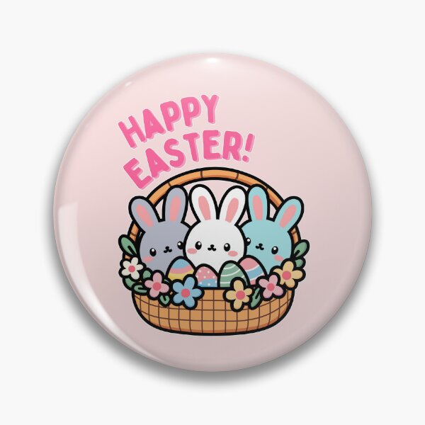 Item preview, Happy Easter | Cute Bunnies in a Basket with Eggs and Flowers designed and sold by Kimochi-Shop.