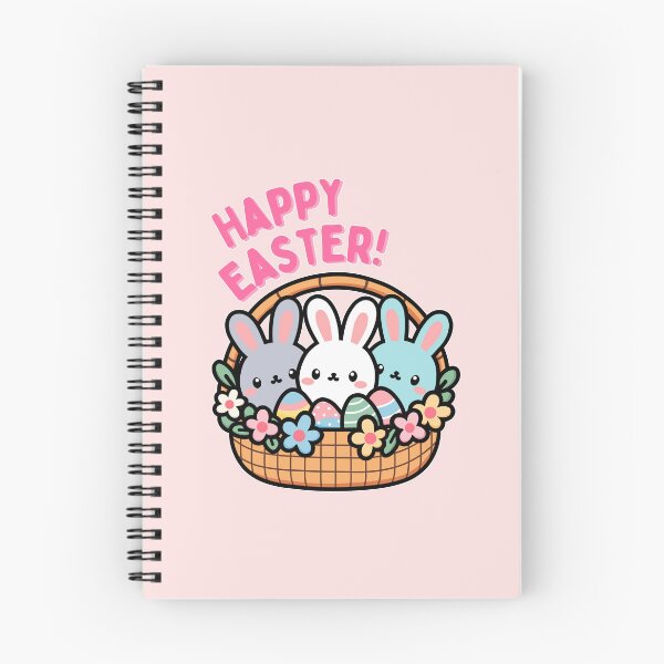 Item preview, Happy Easter | Cute Bunnies in a Basket with Eggs and Flowers designed and sold by Kimochi-Shop.