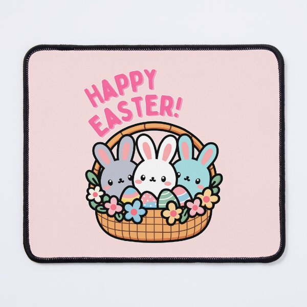 Item preview, Happy Easter | Cute Bunnies in a Basket with Eggs and Flowers designed and sold by Kimochi-Shop.