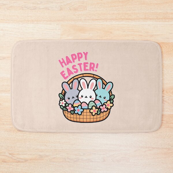 Item preview, Happy Easter | Cute Bunnies in a Basket with Eggs and Flowers designed and sold by Kimochi-Shop.