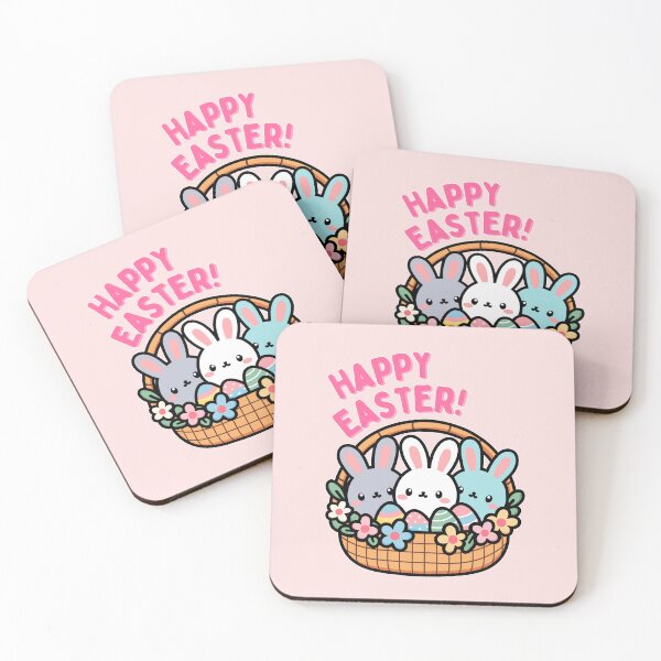 Item preview, Happy Easter | Cute Bunnies in a Basket with Eggs and Flowers designed and sold by Kimochi-Shop.