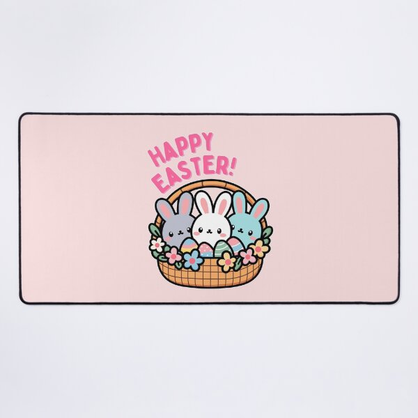 Item preview, Happy Easter | Cute Bunnies in a Basket with Eggs and Flowers designed and sold by Kimochi-Shop.