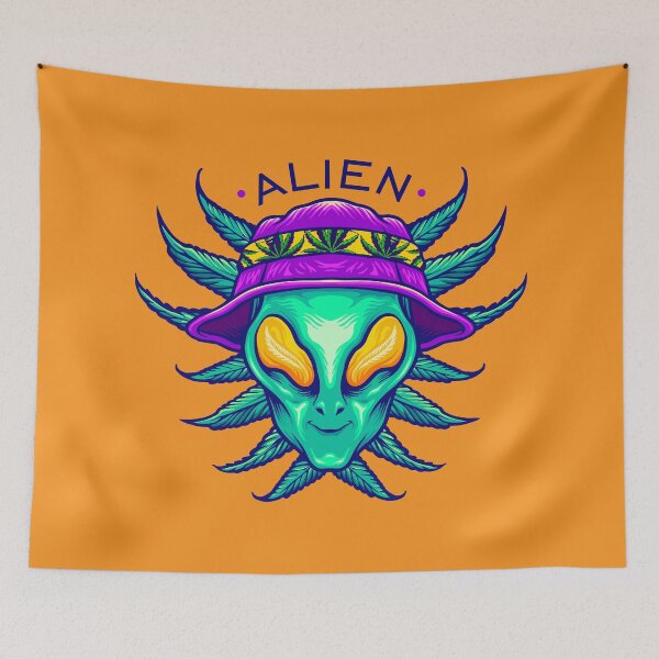 Item preview, Chill Alien: Extraterrestrial Vibes with Cannabis Leaves designed and sold by RuyaFab.
