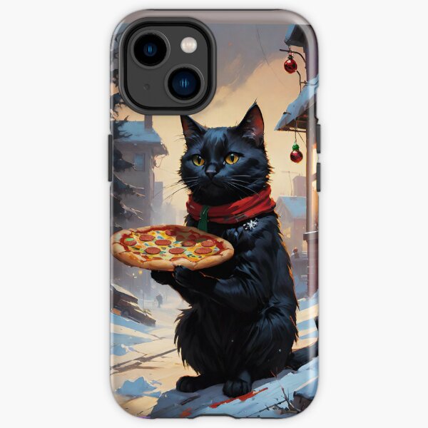 Black Cat Holding Pizza iPhone Tough Case