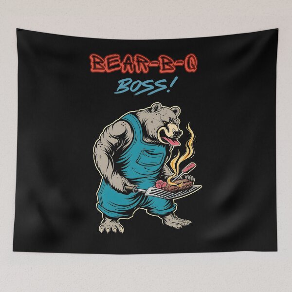 Item preview, Grill King of the Retro Jungle: 80's BBQ Bear Boss designed and sold by Moisky Patterns.