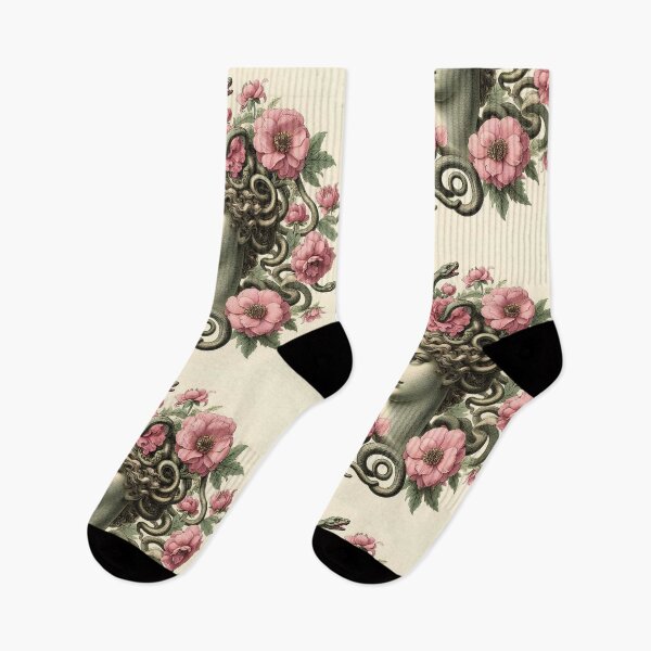 Item preview, Medusa Greek Mythology with Snakes and pink Flowers  designed and sold by NawalMagdy.
