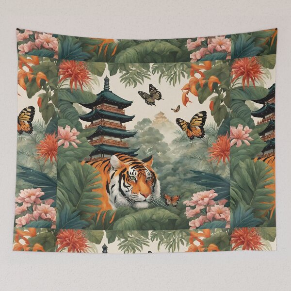 Item preview, Tiger and butterfly, plants, flowers, nature, pagoda, China designed and sold by Sugar Wisdom .
