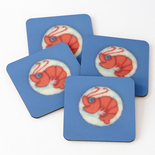 Item preview, Brooch red shrimp on blue background designed and sold by olena2552.