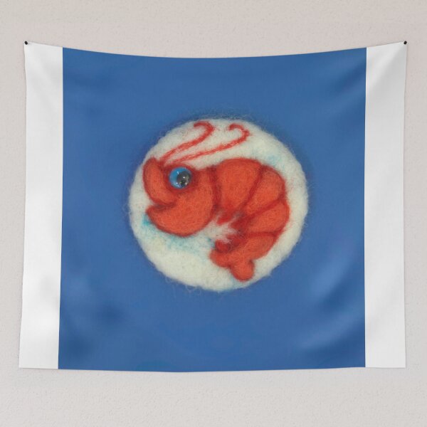 Item preview, Brooch red shrimp on blue background designed and sold by olena2552.