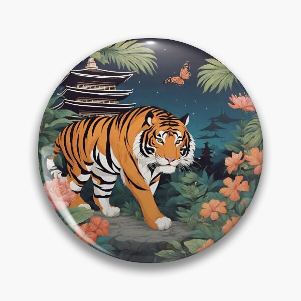 Item preview, Tiger and butterfly, plants, flowers, nature, pagoda, China designed and sold by Sugar Wisdom .