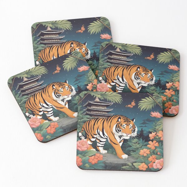 Item preview, Tiger and butterfly, plants, flowers, nature, pagoda, China designed and sold by Sugar Wisdom .