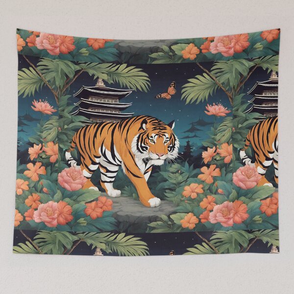 Item preview, Tiger and butterfly, plants, flowers, nature, pagoda, China designed and sold by Sugar Wisdom .