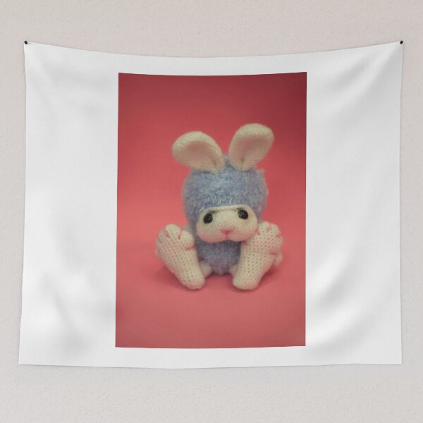 Item preview, Cute crocheted toy rabbit on pink background designed and sold by olena2552.