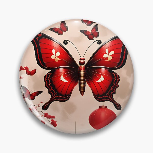 Item preview, A Chinese moon butterfly surrounded by traditional red lanterns, evoking a festive atmosphere designed and sold by IAmagineFR.
