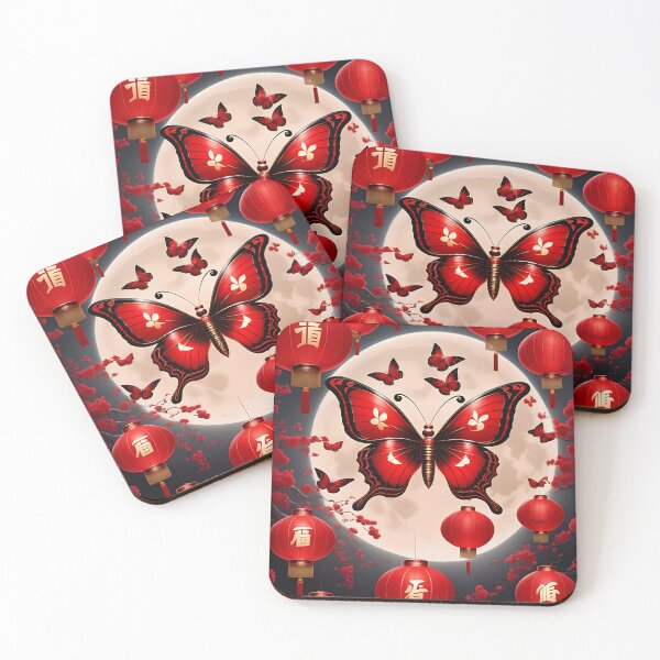 Item preview, A Chinese moon butterfly surrounded by traditional red lanterns, evoking a festive atmosphere designed and sold by IAmagineFR.