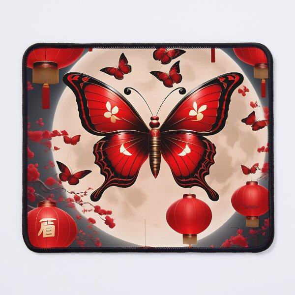 Item preview, A Chinese moon butterfly surrounded by traditional red lanterns, evoking a festive atmosphere designed and sold by IAmagineFR.