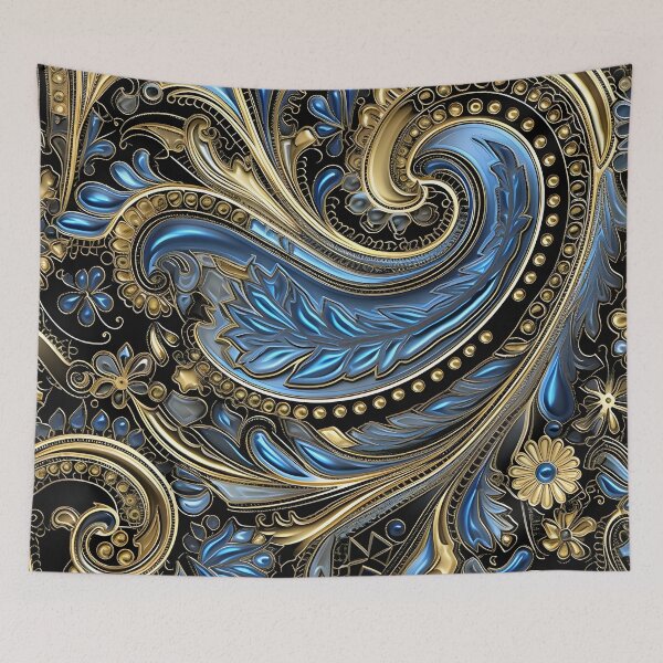 Item preview, Blue and gold ornate textured print designed and sold by dcrc.