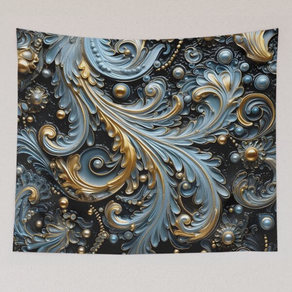 Item preview, Blue and gold ornate textured print designed and sold by dcrc.