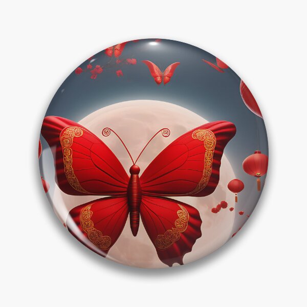 Item preview, A Chinese moon butterfly surrounded by traditional red lanterns, evoking a festive atmosphere designed and sold by IAmagineFR.