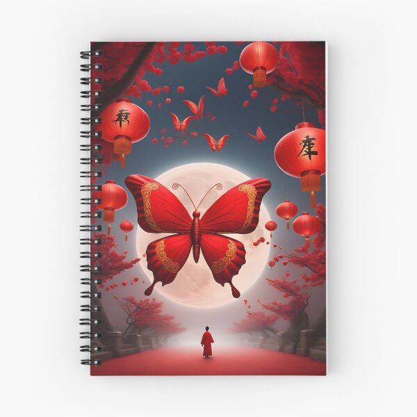 Item preview, A Chinese moon butterfly surrounded by traditional red lanterns, evoking a festive atmosphere designed and sold by IAmagineFR.