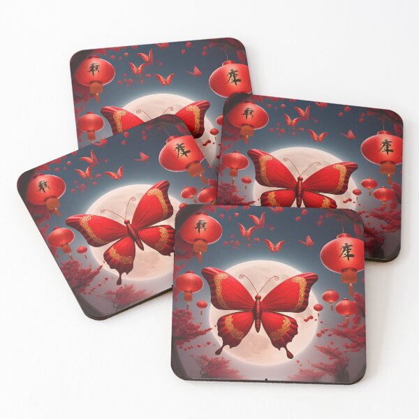 Item preview, A Chinese moon butterfly surrounded by traditional red lanterns, evoking a festive atmosphere designed and sold by IAmagineFR.
