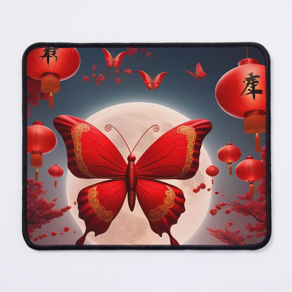 Item preview, A Chinese moon butterfly surrounded by traditional red lanterns, evoking a festive atmosphere designed and sold by IAmagineFR.