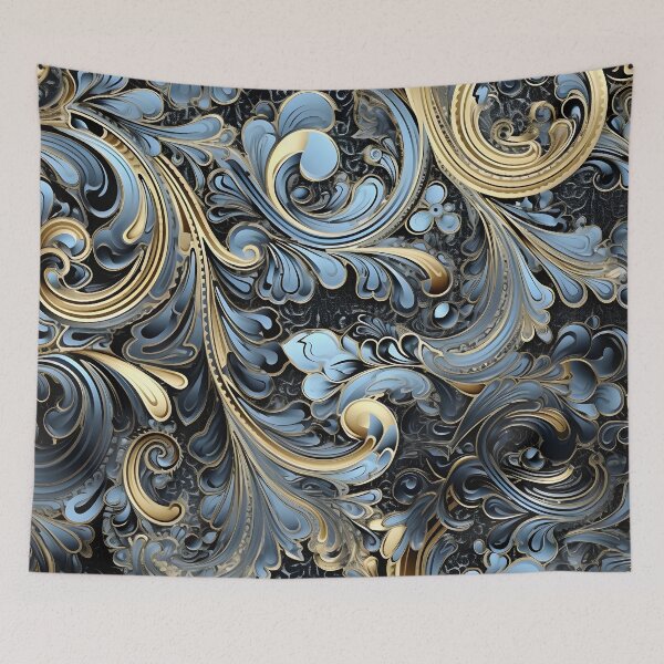 Item preview, blue and gold ornate textured print designed and sold by dcrc.