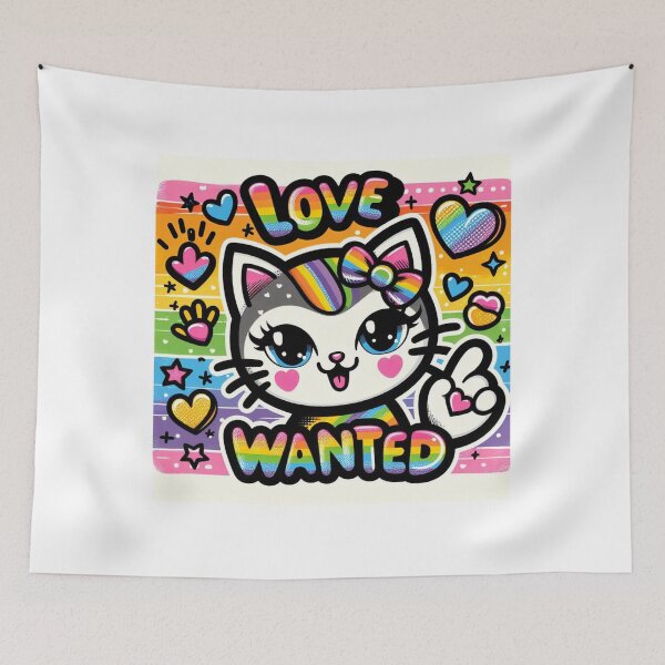 Item preview, Love Wanted: Cute Kitten with Rainbow Background designed and sold by Tomasz C.