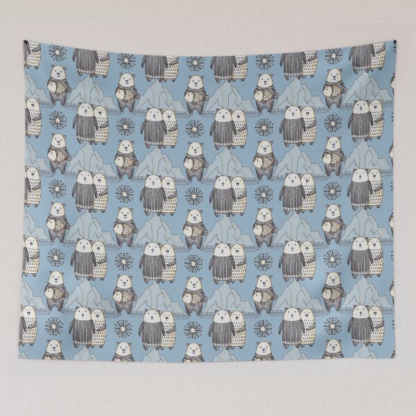 Item preview, Cute Polar Bears family hand drawn pattern on the blue background. designed and sold by NadyaSaen.