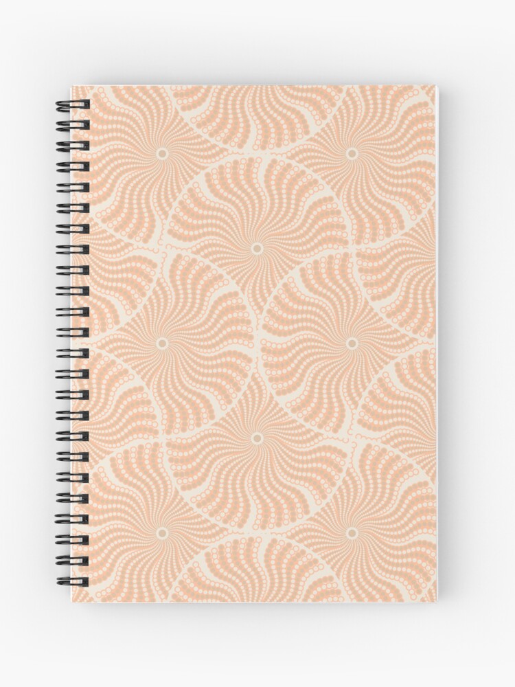 Journal, Sand Swirl Peach Plethora Dot Mandala Mirrored Scallop designed and sold by Triplicate Limited