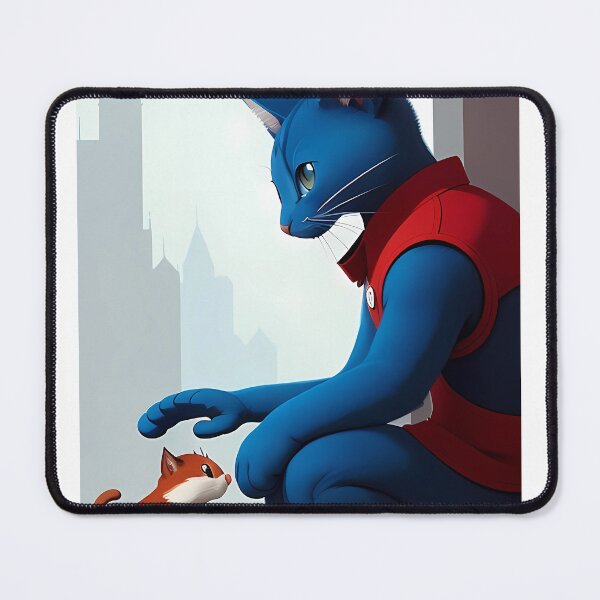 Item preview, blue cat with red mouse designed and sold by pretty-Designed.
