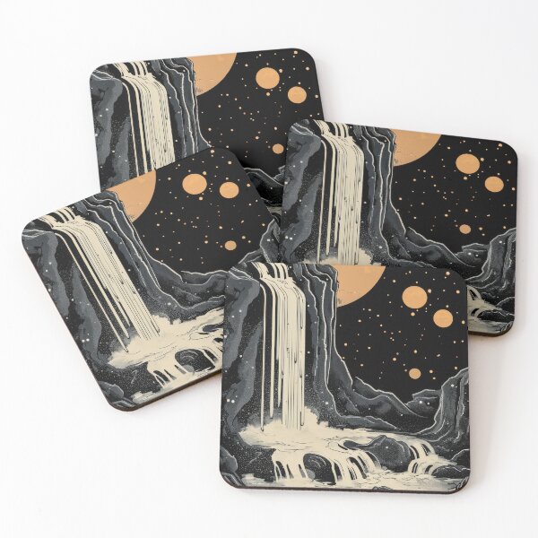 Item preview, Abstract illustration of a waterfall in a moody landscape designed and sold by JuanmaLW.